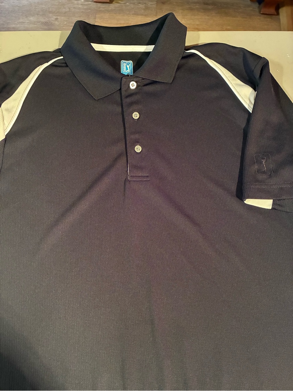 PGA Tour Black Polo with White Shoulder Panels